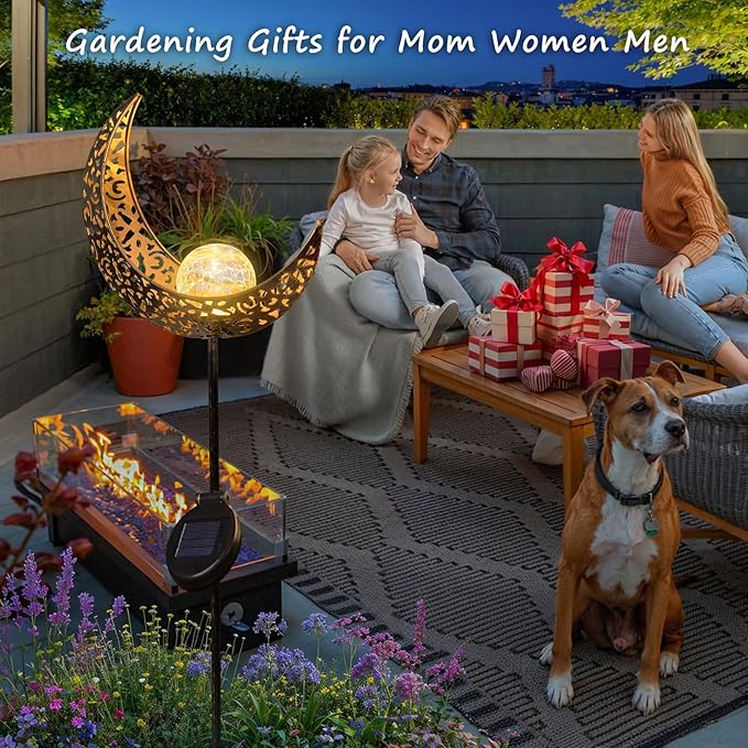 Homeimpro Moon Solar Lights Outdoor Garden Decor Gifts for Mom Women,Waterproof Stakes Yard Decorations for Lawn, Patio Accessories, Backyard Ornaments Birthday Gifts Mother Grandma (Bronze)