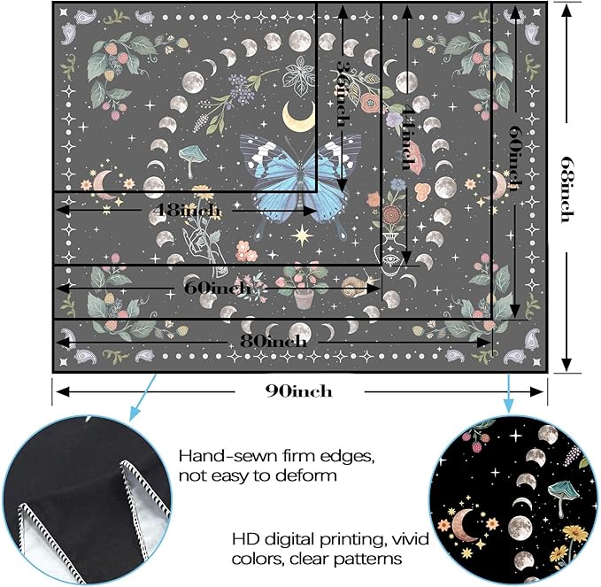 Aipon Blue Butterfly Moon Flower Boho Floral Tapestry for Bedroom & Living Room (60.00'' 80.00'', Blue)