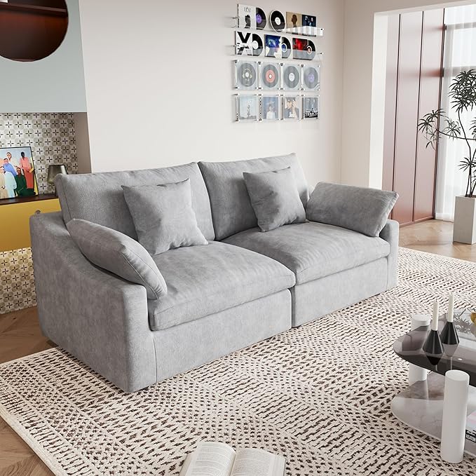 JACH Cloud Sectional Couches for Living Room, Modern Convertible Modular Couch, Love Seat Sofas, Sofa Covers Removable, Comfy Sectional Couch for Living Room, Apartment (Light Grey)