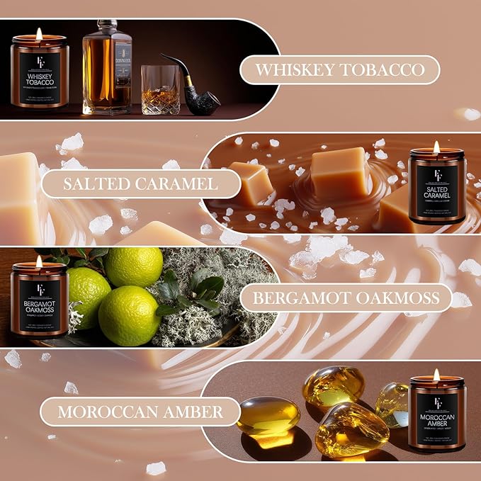 Scented Candles Set, Soy Wax Candles 8 Pack 56 Oz Aromatherapy Candles Gift Set for Women Men (Vanilla/Sandalwood/Amber/Mahogany/Vetiver/Bergamot/Caramel/Whiskey)