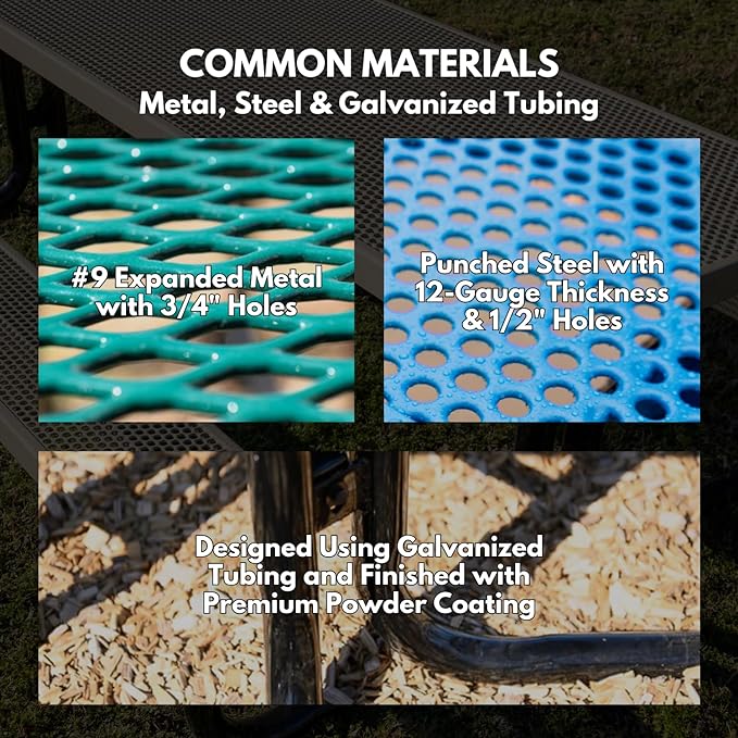 Coated Outdoor Furniture Heavy-Duty Portable Outdoor Kids Table with Umbrella Hole, Punched Steel Kids Picnic Table, Commercial-Grade, Made in America (46 In, Round, Childrens, Textured Dark Blue)