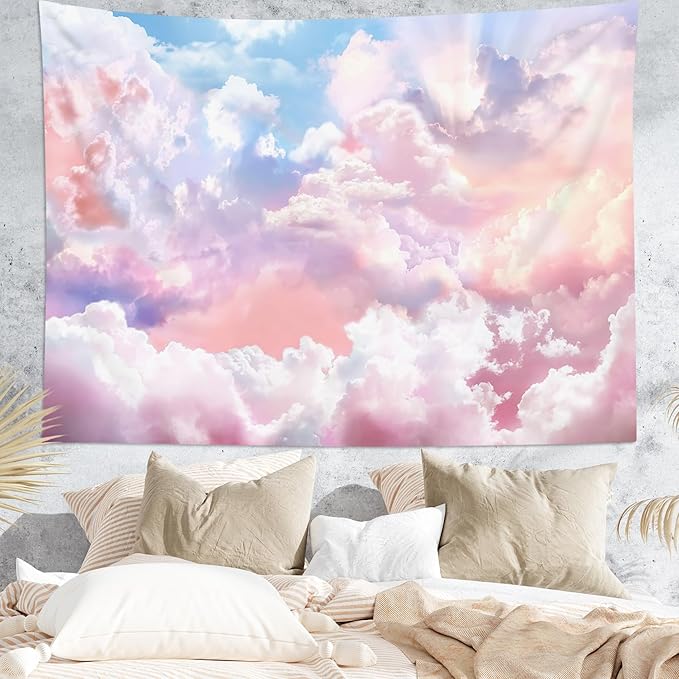 HVEST Pink Cloud Tapestry Colorful Abstract Clouds Natural Landscape Tapestries Wall Hanging for Bedroom Living Room Teen Dorm Indie Decor Poster Blanket,92.5x70.9 Inch