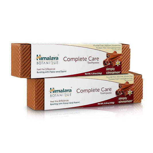 Himalaya Botanique Complete Care Toothpaste, Herbal, Cinnamon Flavor, Fights Plaque, Freshens Breath, Fluoride Free, No Artificial Flavors, SLS Free, Cruelty Free, Foaming, 5.29 Oz, 2 Pack