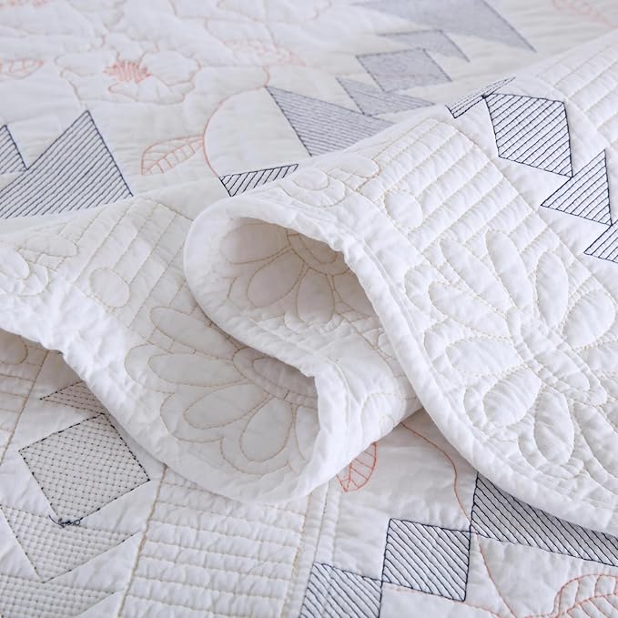 MarCielo 3-Piece 100% Cotton Oversized Bedspread Lightweight Quilt Coverlet Embroidery Farmhouse Bedding Set (TC Colorful White, Oversized King (118"x106"))