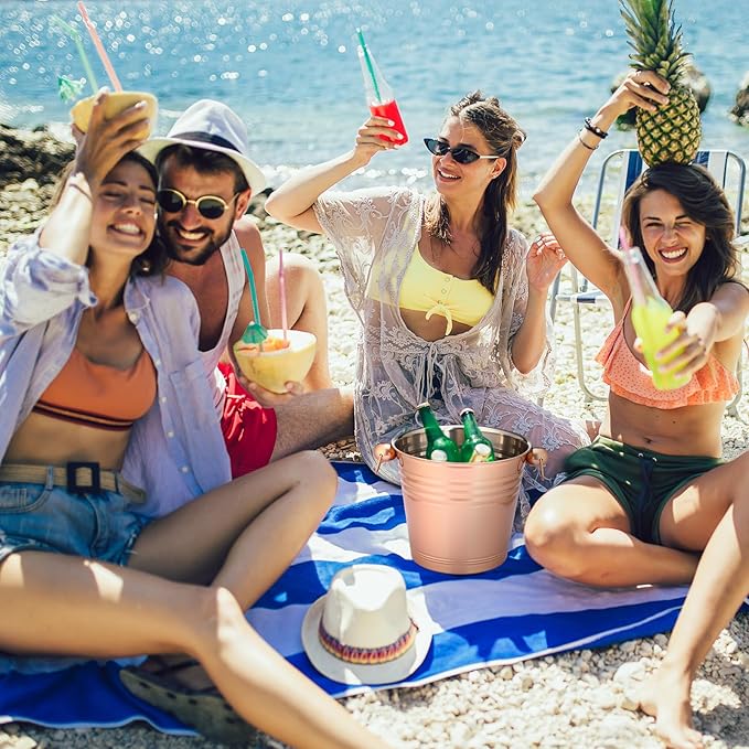 Amyhill 8 Pack Stainless Steel Ice Bucket 5.3 Quart/ 5 Liter with Handle Large Insulated Champagne Buckets Beer Bucket for Cocktail Bar Wine Parties Chilling Wine Champagne Home (Rose Gold)