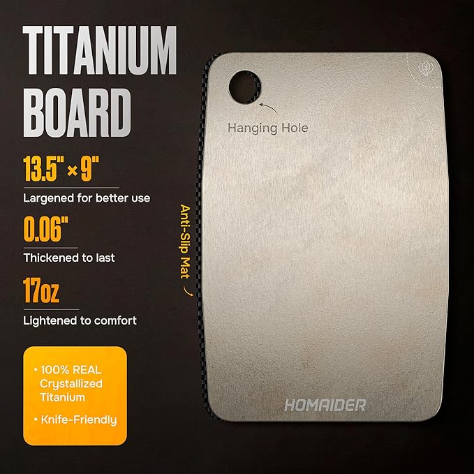 Titanium Cutting Board β Pure Titanium Chopping Board for Kitchen β Non-Toxic, Microplastic-Free, Double-Sided, Dishwasher Safe, Durable Metal Cutting Board