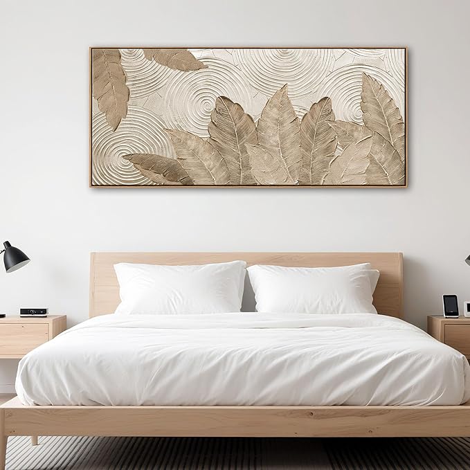 Minimalist & Modern Art for Bedroom Decor Framed Abstract & Textured Artwork for Walls Neutral & Contemporary Beige Pictures - 3D Artwork for Living Room and Boho Style 31×70IN