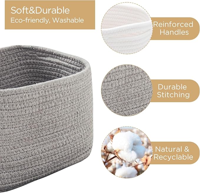 Small Baskets Set of 3 - 11"x7"x7" Perfect Toy Baskets for Storage, Ideal Storage Basket for Cube, Towels, and More - Basket for Shelves (Grey