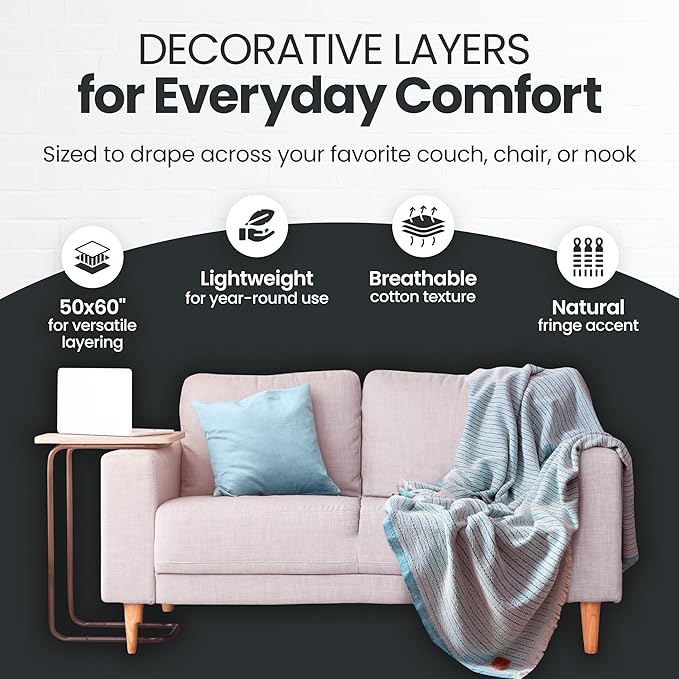 Gold Case Throw Blanket for Couch – 100% Recycled Turkish Cotton Blankets & Throws – Elegant Decorative Throw Blankets for Living Room Sofa – Woven Throws for Couch – Retro Black – 50x60