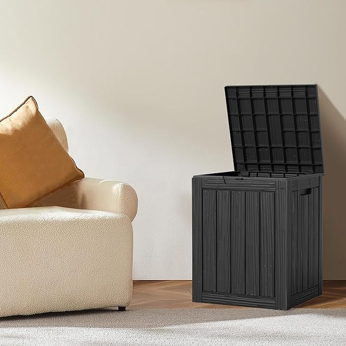 28 Gallon Double-Wall Resin Deck Box - Lockable Waterproof Outdoor Storage Box, 151lbs Capacity & Doubles as Seating for Patio Furniture - Garden Tools, Pool Accessories (Black)
