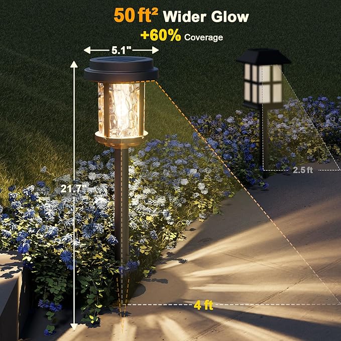 XMCOSY+ Solar Pathway Lights, Garden Solar Lights, 20 LM LED Glass Water Lens, IP65 Waterproof Solar Powered Light for Outside Driveway Walkway Landscape Backyard Sidewalk (Black & Brown)