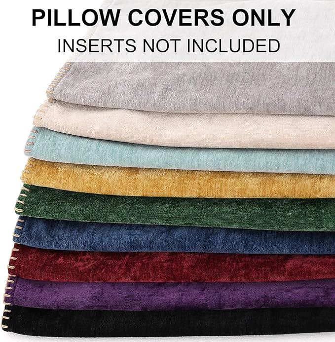decorUhome Chenille Soft Throw Pillow Covers 20x20 Set of 2, Farmhouse Velvet Neutral Decorative Euro Pillow Covers with Stitched Edge for Couch Sofa Bed Home Decor, Aqua Haze