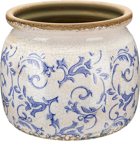 1 Pcs Vintage Planter Large Ceramic Plants Pot Blue Chinoiserie Crack Cottage Scroll Vase Flower Vase Pot Indoor Plants Home Kitchen Decor Farmhouse Antique Decorative Gift