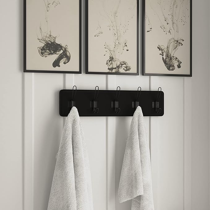 HBCY Creations Blackwash Solid Wood Wall Mounted Coat Rack with Shelf, 5 Hooks, 24" Long - Kitchen, Mudroom, Entryway, Bathroom - Includes Mounting Hardware, Coat Hanger, Dog Leash Hooks, Towel Rack