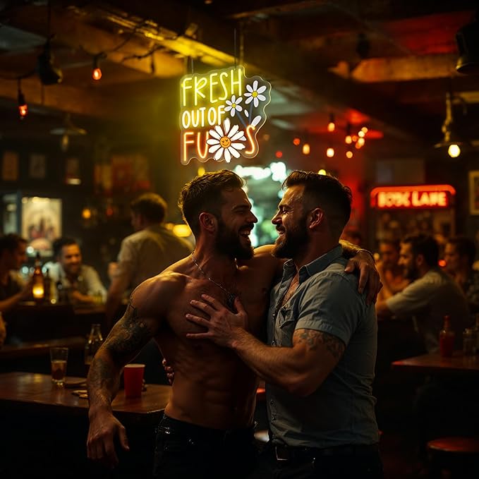 FRESH OUT OF FUS Neon Sign, Funny Novelty Neon Signs for Wall Decor, Dimmable Acrylic Neon Lights for Living Room Bedroom Party Decorations, Perfect Gifts