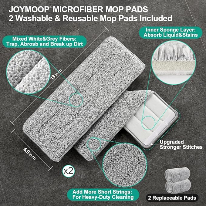 JOYMOOP Mop and Bucket Set, Dust Mops for Floor Cleaning, Wall Mop with 2 Microfiber Mop Head Replacement