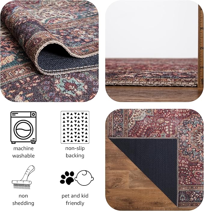 Keen Home Design 6x9 Rug - Machine Washable Area Rug with Non-Slip Backing, Ideal for Living Room, Dining Room, Bedroom - Vintage, Easy Clean, Durable, Low Pile Rug - (6' x 9')