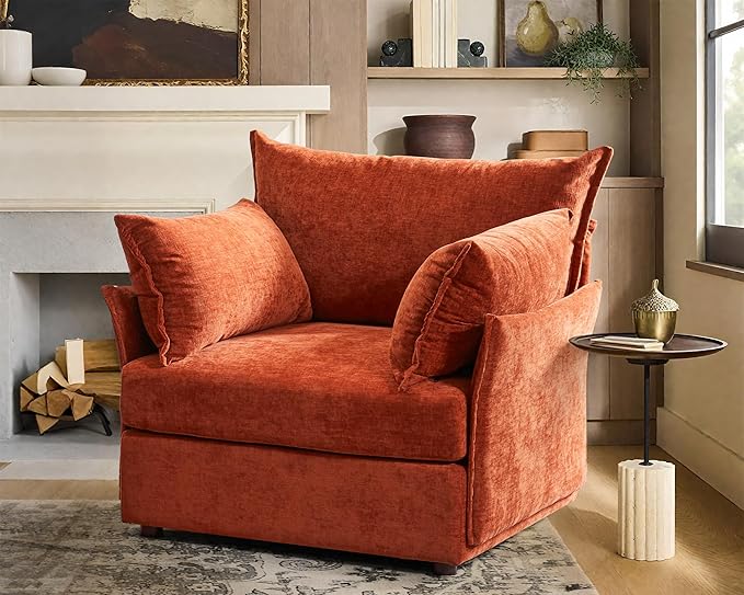 Terracotta Oversized Accent Chair, Upholstered Modern Sofa Chair with Removable Backrest & Detachable Cover, 24.5" Deep Seat Large Reading Armchair