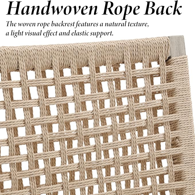 Kmax Farmhouse Dining Chairs Set of 2, Rustic Kitchen Chairs with Linen Fabric Seat and Woven Back, Vintage Accent Chairs for Dining Room, Living Room, Ivory