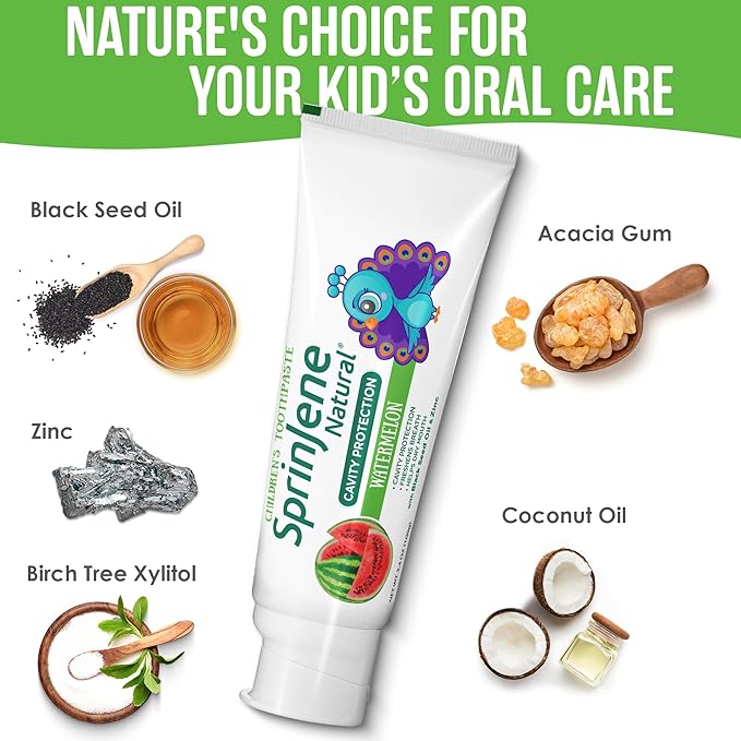 SprinJene Natural Kids Toothpaste, Watermelon | Natural Childrenโs Toothpaste for Cavity Protection | Fluoride Toothpaste for Toddlers | 1 Pack