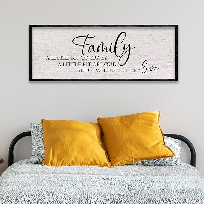 LuZhiQiang Family A Little Bit of Crazy Sign Wall Decor 40"x15" Large Family Signs Wood Framed Hanging Wall Art (Black)