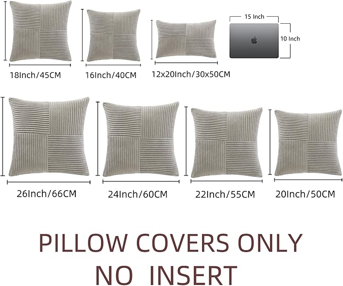 Fancy Homi 2 Packs Neutral Grey Euro Decorative Throw Pillow Covers 28x28 Inch for Couch Bed Sofa, Rustic Farmhouse Boho Home Decor, Soft Corss Corduroy Patchwork Textured Square Cushion Case 71x71 cm