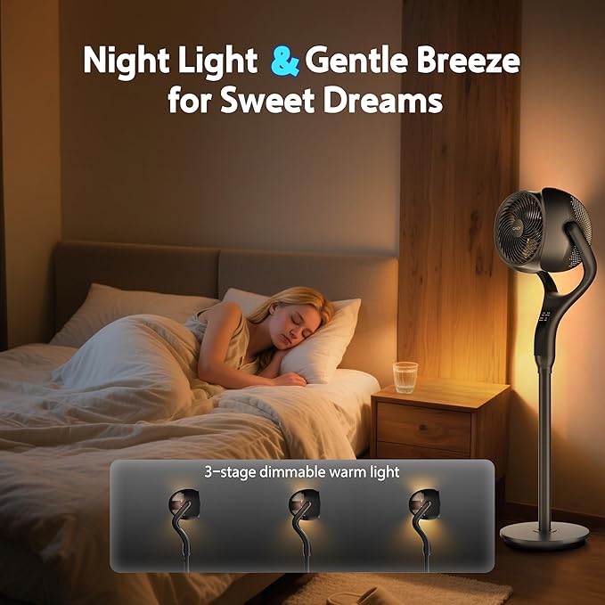Standing Fan for Bedroom, 90Β° & 120Β° Oscillating Pedestal Fan, 3 Heights Adjustable Floor Fan with Brushless DC Motor, 12 Speeds, 3 Modes, Night Light, 12H Timer, Remote for Home, Dorm, Office