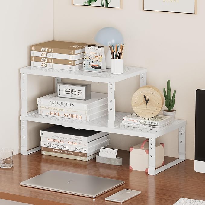 Metal Stackable Expandable Storage Shelf - Multi-Functional Home Storage Shelf, Suitable for Kitchen, Cabinet,Bathroom, Office, Garage, etc.(3PACKS/White/Large