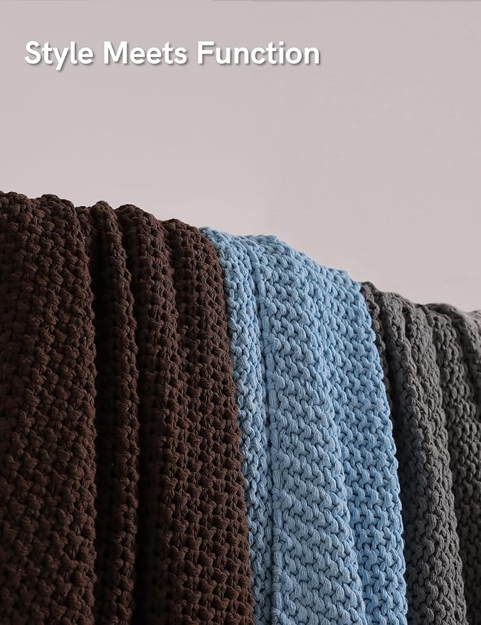YnM Chunky Cotton Knit Throw Blanket, Cable Knit Throws for Bed Couch Sofa, Comfy & Relaxing, Decorative Piece for Farmhouse Modern Boho Rustic Scandinavian Chic Vibe, Aqua Blue 60x80 Inches