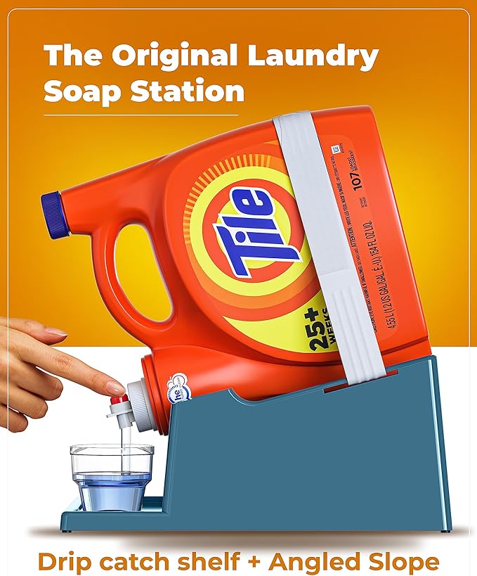 TidyFriend 2 Pack Liquid Laundry Detergent Holder Stand with Drip Tray & Rubber-Grip Feet, Stand for Laundry Room Organization and Storage, Fabric Softener Dispenser with Cup Holder (Slate Grey)