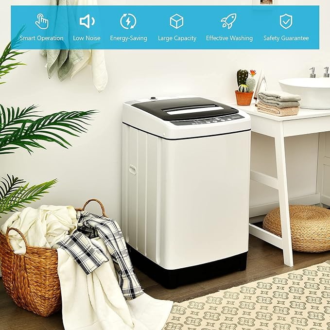Giantex Portable Washing Machine, 2 in 1 Full Automatic Laundry Washer 1.5Cu.Ft 11lbs Capacity Washing and Spinning Combo 8 Programs 10 Water Levels Energy Saving Top Load Washer for Apartment Dorm