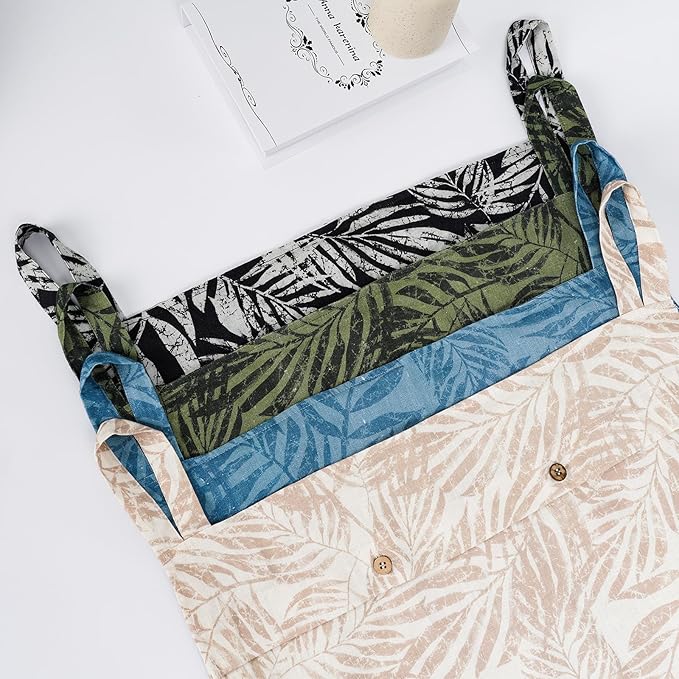 Linen Hanging Laundry Bag, 100% Linen Leaf Print Over The Door Laundry Hamper with Buttons and Zipper, Space Saving Door Hampers for Laundry Dirty Clothes Home Travel, Green, 19.7x27.5inches