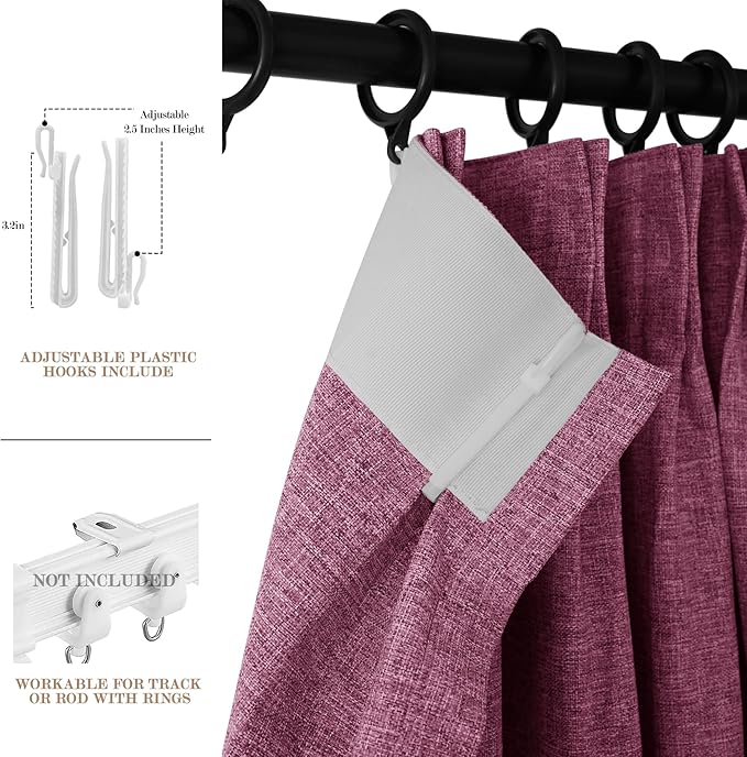 100% Blackout Linen Textured Drapes for Bedroom Pinch Pleated Curtains for Track System Portable Drapery for Sliding Glass Door/Storage/Space Room Divider, 70" Wx84 L, 1 PC, Lilac