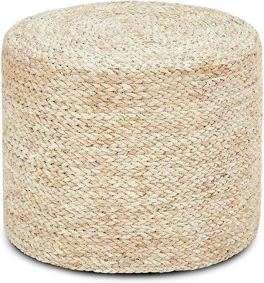 Wimarsbon 18'' Ottoman Pouf, Natural Braided Poof, Rustic Handweave Lounge Pouffe, Boho Footrest Stool for Bedroom, Accent Table or Seat for Living Room (Natural Corn Husk)