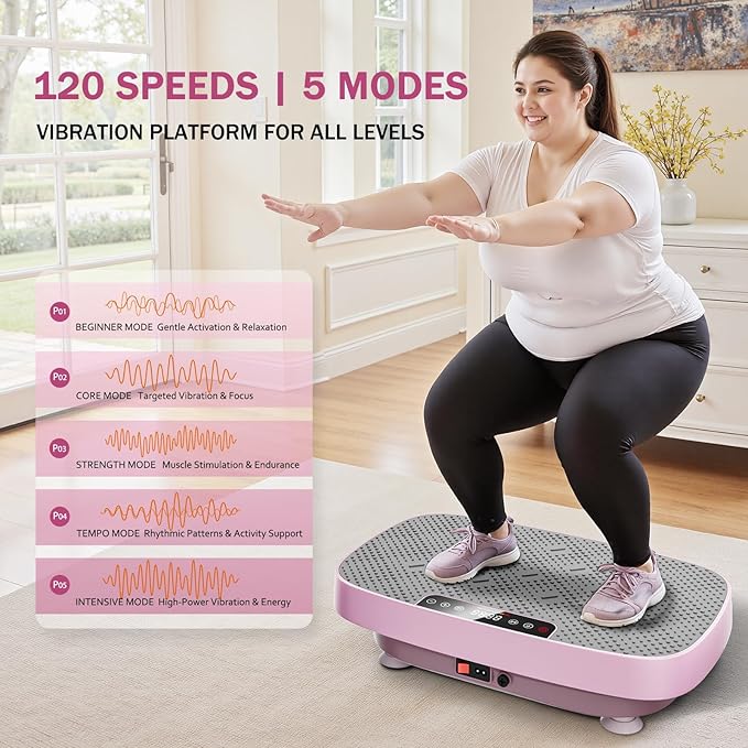 Vibration Plate Exercise Machine, Ultra-Quiet Vibration Plate for Lymphatic Drainage & Body Toning, Whole Body Vibration Platform with Bluetooth, Resistance Bands, Home Gyms Equipment