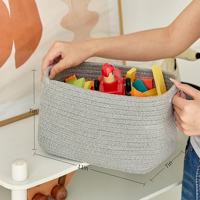 Small Baskets Set of 3 - 11"x7"x7" Perfect Toy Baskets for Storage, Ideal Storage Basket for Cube, Towels, and More - Basket for Shelves (Grey