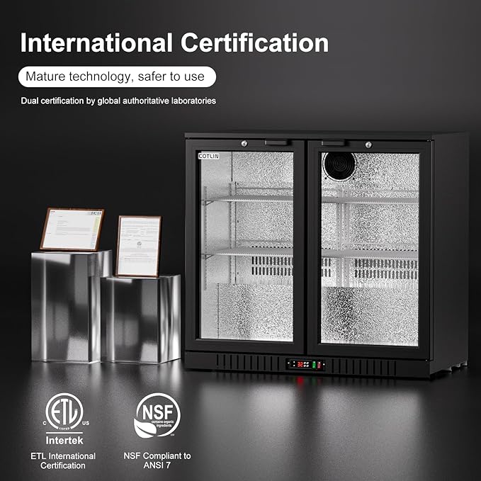 COTLIN 36" W Back Bar Cooler Beer Fridge Undercounter Refrigerator with LOW-E Glass Free Standing Beverage Refrigerator Adjustable Shelves for Soda Beer Wine, ETL NSF Approved