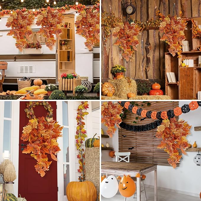 RECUTMS Fall Leaves Fall Decorations for Home Clearance Fall Decor Leaf Fall Decorations Fall Decorations for Home Thanksgiving Decorations Hanging Plants Indoor Artificial Wall Decor(Orange)
