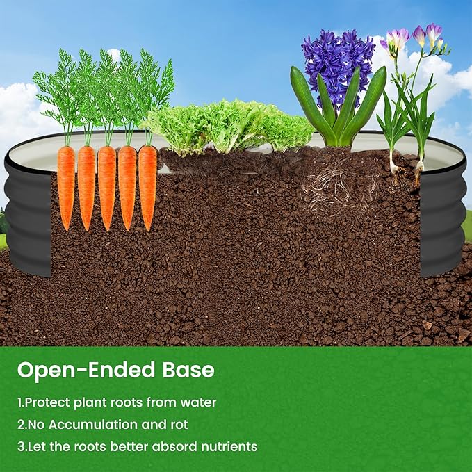 2 Pcs 4.5x2x1.5ft Oval Raised Garden Bed,Galvanized Raised Beds,Open-Ended Base Metal Raised Planter Beds,Garden Bed Outdoor,Planter Raised Boxes for Vegetables, Flowers,Tool-Free Asse,Gray