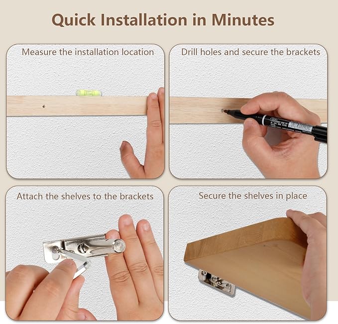 Solid Wood Floating Shelves Set of 2 - Natural, Warp & Crack Resistant 23.62 Inch Wall Shelf with Invisible Brackets Thicker, More Durable for Bathroom, Bedroom, Kitchen, Living Room (Wood, 23.62)