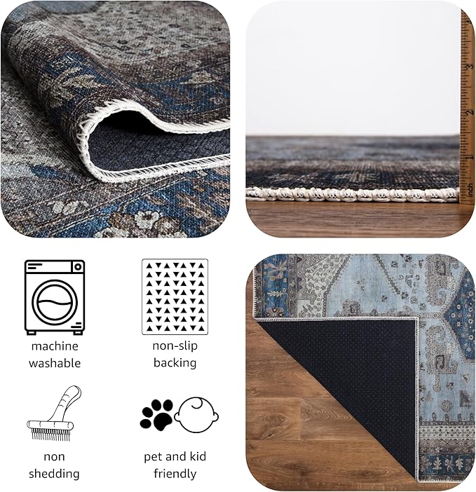 Keen Home Design 2x10 Rug - Machine Washable Runner Rug with Non-Slip Backing, Ideal for Hallway, Entryway, Kitchen, Laundry Room - Vintage, Easy Clean, Durable, Low Pile - (2'6" x 10')