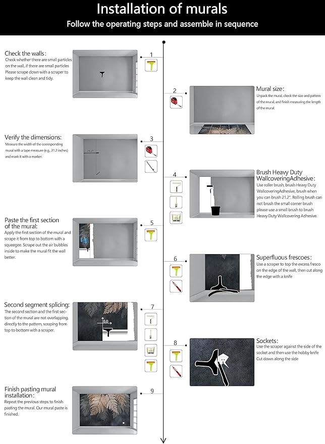 WFBHUA-Vintage Botanical Leaf Wallpaper Mural Dark Plant Leaves Wall Murals Decor for Living Room Bedroom(Not Peel and Stick)