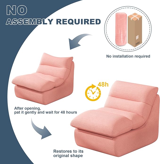 Misolant Bean Bag Chairs,Big Corduroy Fabric Sofa Bean Bag Chair for Adults and Teens with High-Resilience Sponge, Non-Slip Base Floor Lounge Sofa for Home, Living Room, Bedroom, Gaming Pink