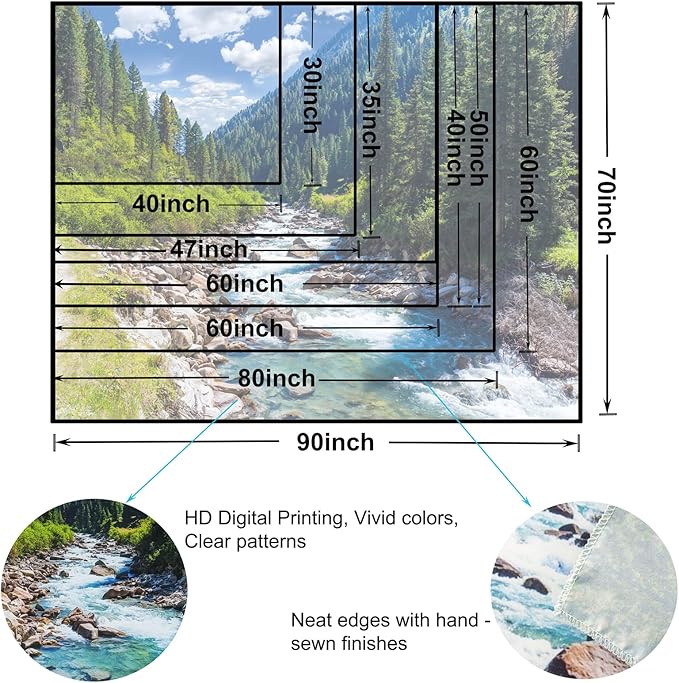 Nature Forest Mountain Tapestry Green Pine Tree Stream Tapestry White Clouds Flowing River Valley Landscape Scenery Tapestries Wall Hanging for Bedroom Dorm Living Room Office Classroom 60 x 40 Inch