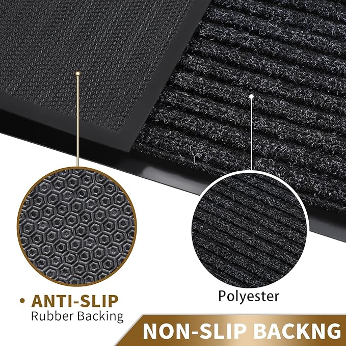 Yimobra Front Door Mat Outdoor Indoor Entrance, 100% Waterproof All-Season All Weather Doormat, Welcome Matt Outside Entry, Non Slip, Low Profile, Heavy Duty Patio Porch Floor Mat,29.5 x 17,Black Grey
