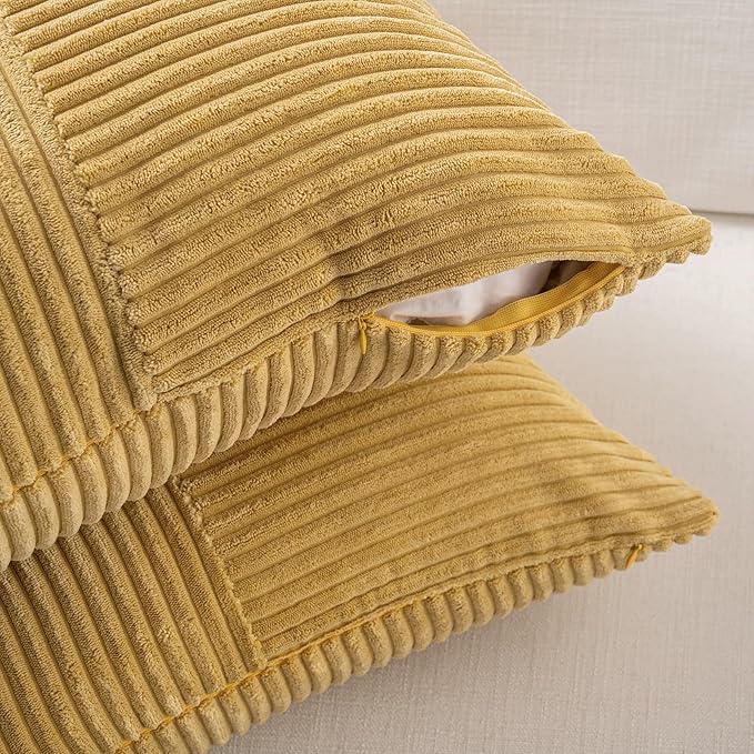 Fancy Homi 2 Packs Mustard Yellow Lumbar Decorative Throw Pillow Covers 14x24 Inch for Couch Bed, Rustic Farmhouse Boho Home Decor, Soft Striped Corduroy Rectangle Accent Cushion Case