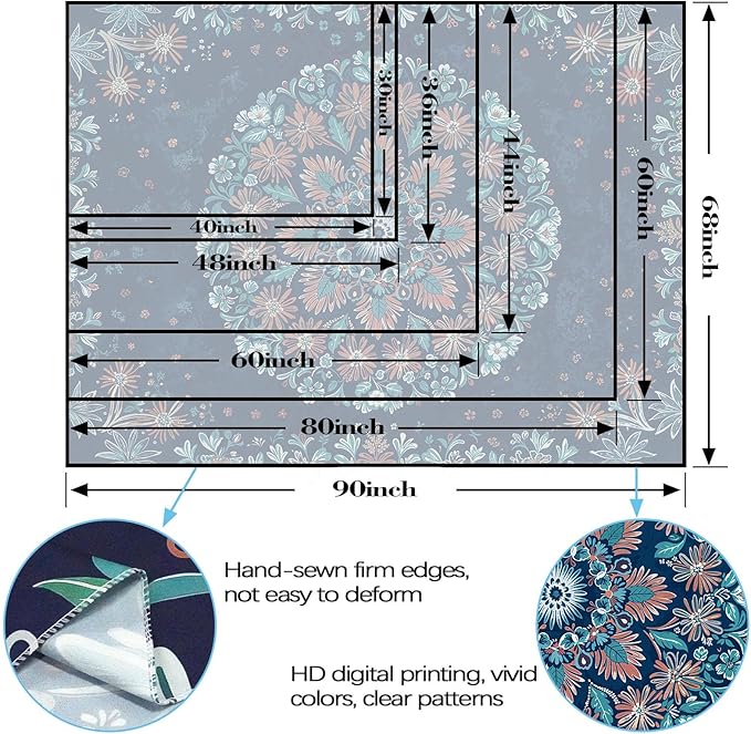 Fowocu Boho Floral Mandala Tapestry Wall Hanging Blue Bohemian Flower Medallion Tapestry Aesthetic Vintage Navy Hippie Indian Small Tapestries for Bedroom Living Room Dorm Decor 60 x 44 Inch