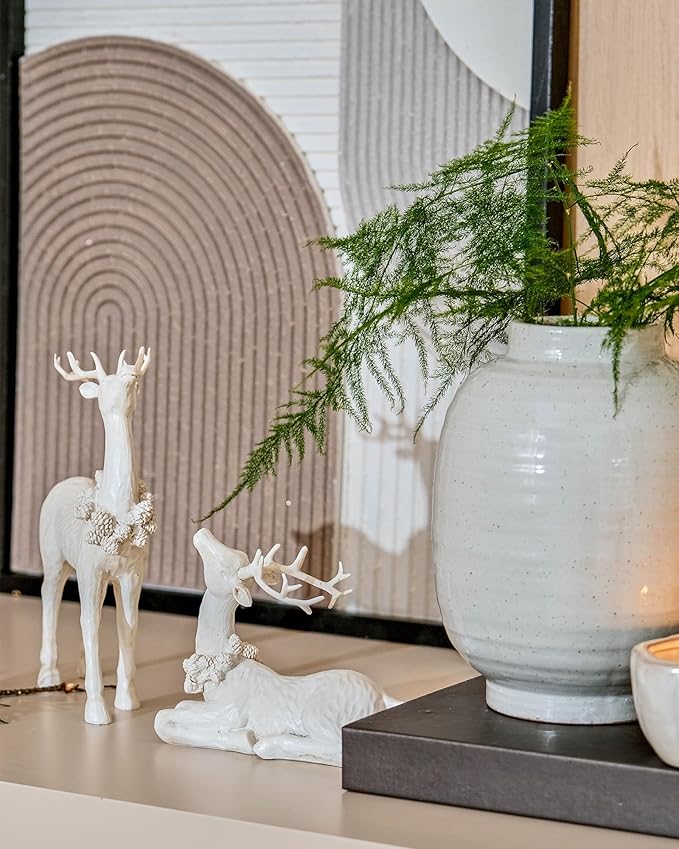 DN DECONATION 2pcs White Christmas Reindeer Statue, Indoor Reindeer Decor, Tabletop Resin Deer Figurine