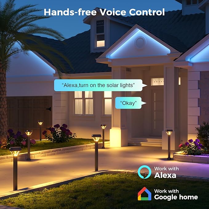 XMCOSY+ Smart Pathway Lights Solar Powered, 150LM Solar Motion Lights Outdoor Waterproof with APP Control, Works with Alexa RGBCW Color Changing Garden Light for Yard Walkway Driveway Pathway, 6 Pack