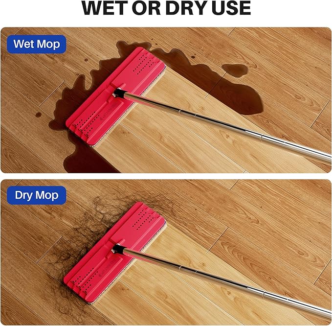 JOYMOOP Mop and Bucket with Wringer Set, Hands Free Flat Floor Mop and Bucket, with 6 Washable Microfiber Pads, Wet and Dry Use, Floor Cleaning System - Black+Red+Slate Blue